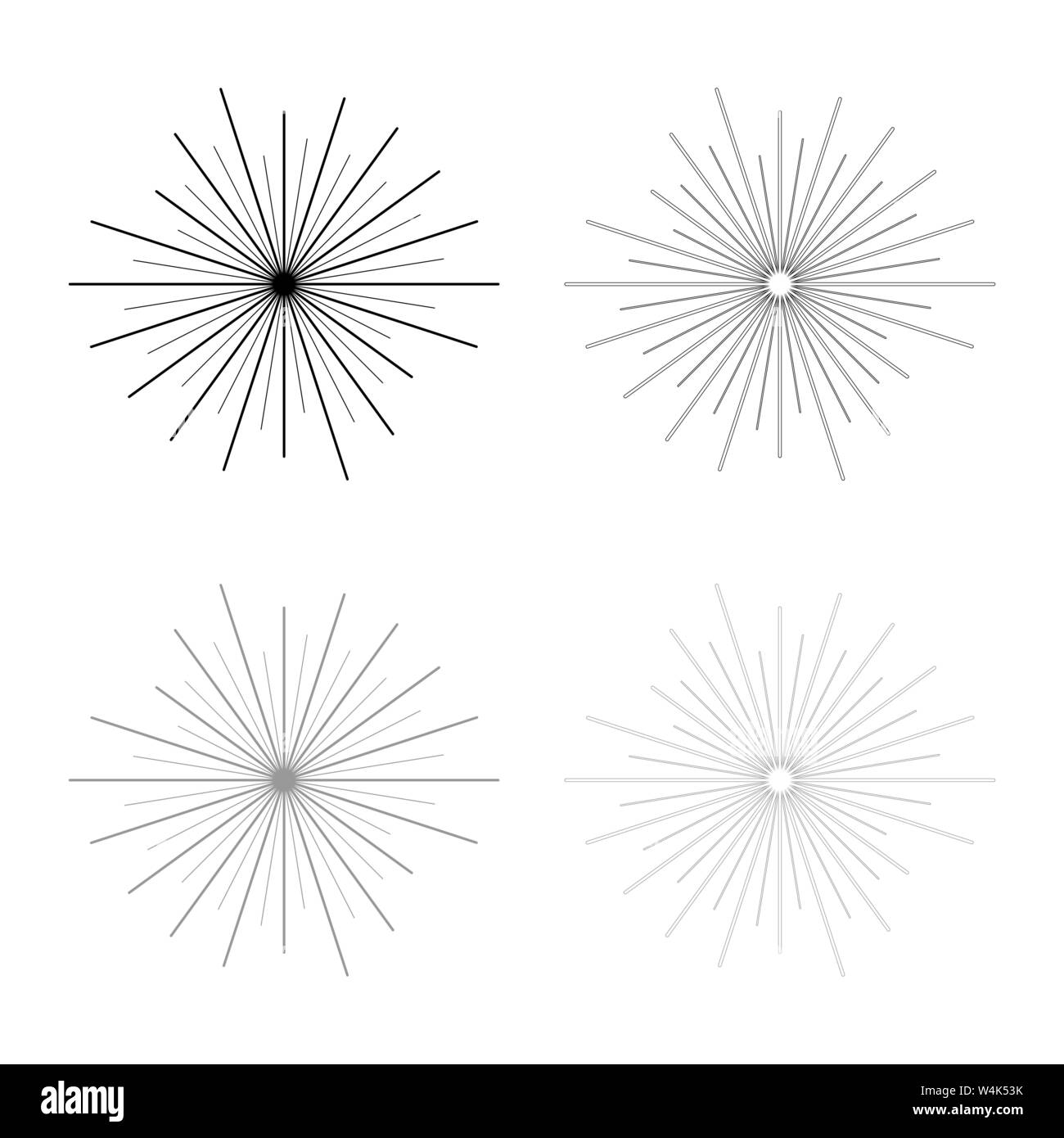 Sun rays Sunbeam concept icon outline set black grey color vector ...