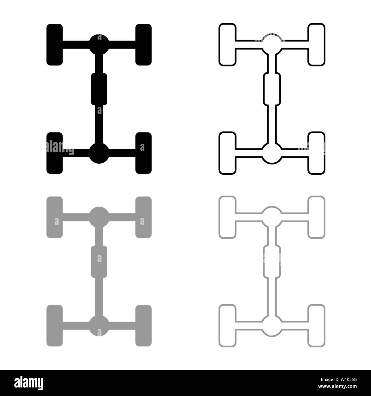 Undercarriage Chassis Carriage for car Vehicle frame icon outline set black grey color vector