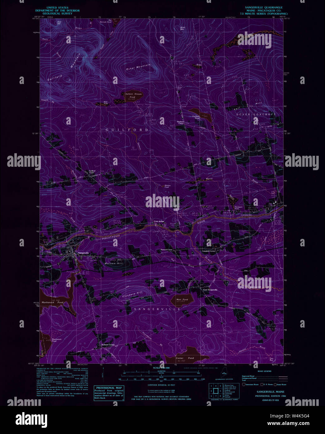 Maine USGS Historical Map Sangerville 102943 1984 24000 Inversion