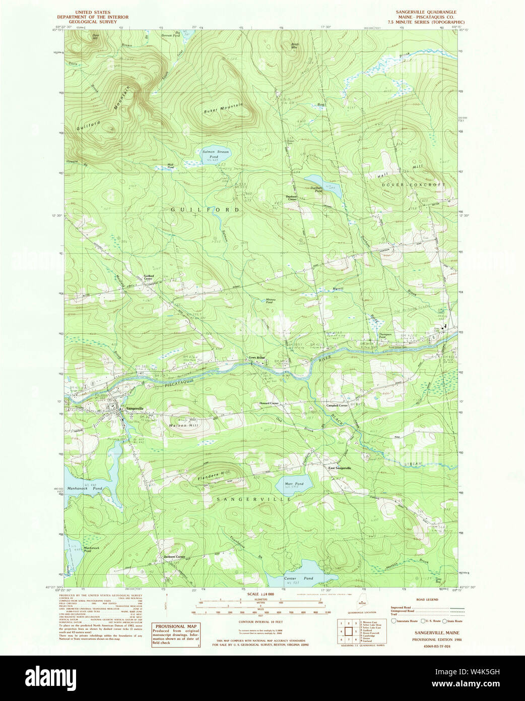 Maine USGS Historical Map Sangerville 102943 1984 24000 Restoration