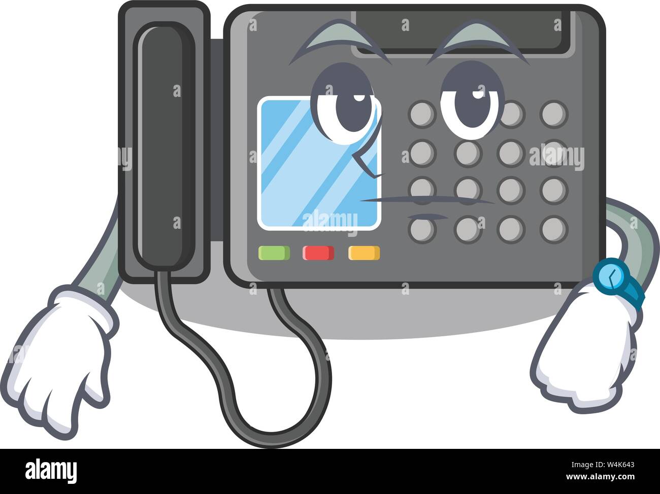 Waiting fax machine stuck the cartoon wall vector illustration Stock