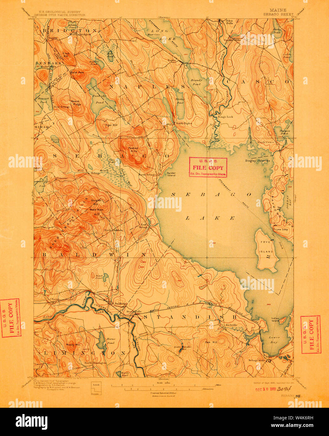 Maine USGS Historical Map Sebago 807665 1896 62500 Restoration Stock
