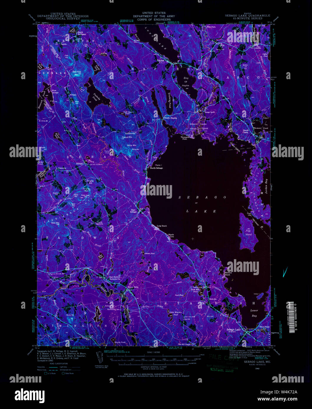 Maine USGS Historical Map Sebago Lake 460850 1942 62500 Inversion
