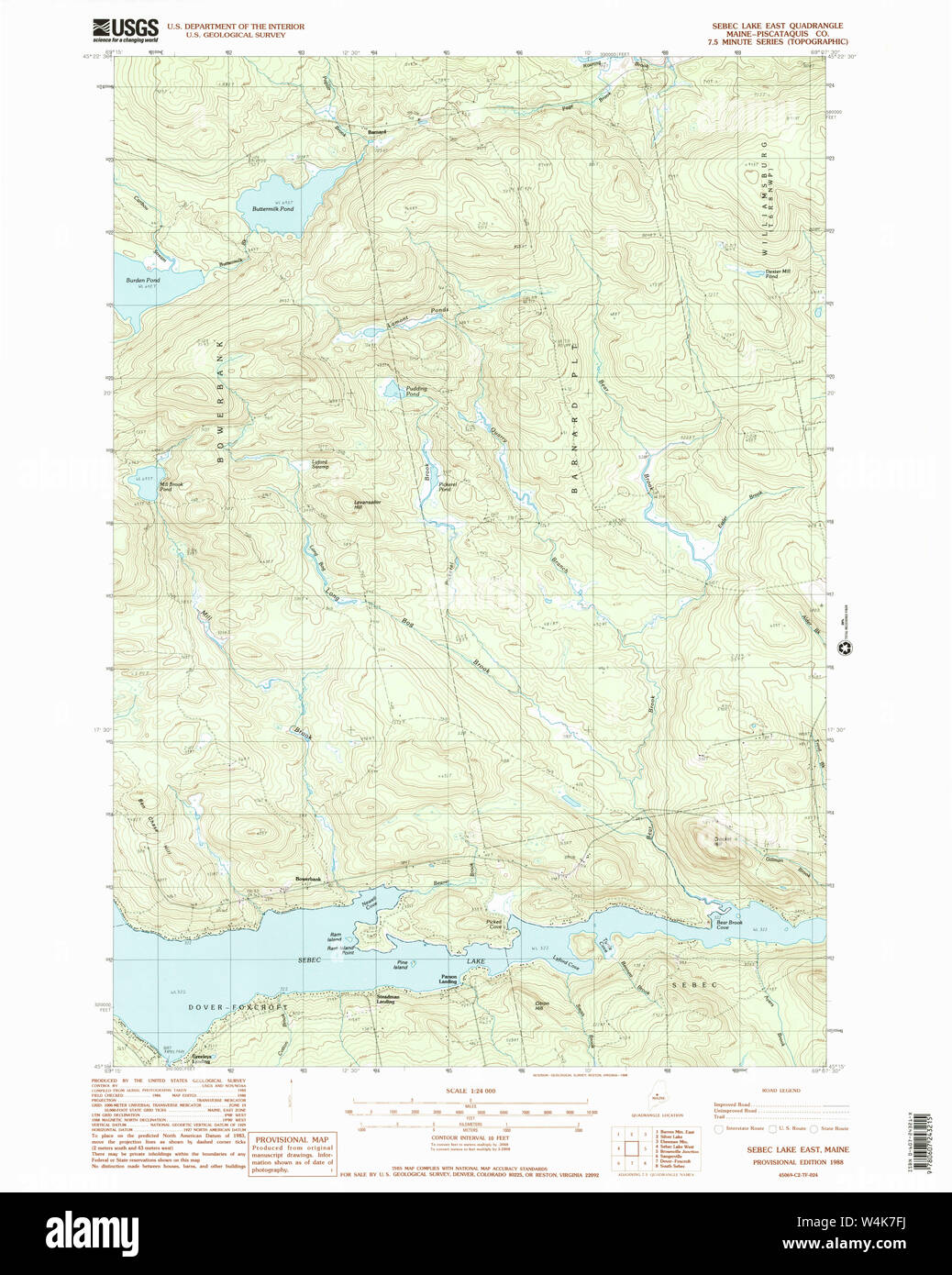 Maine USGS Historical Map Sebec Lake East 102954 1988 24000 Restoration