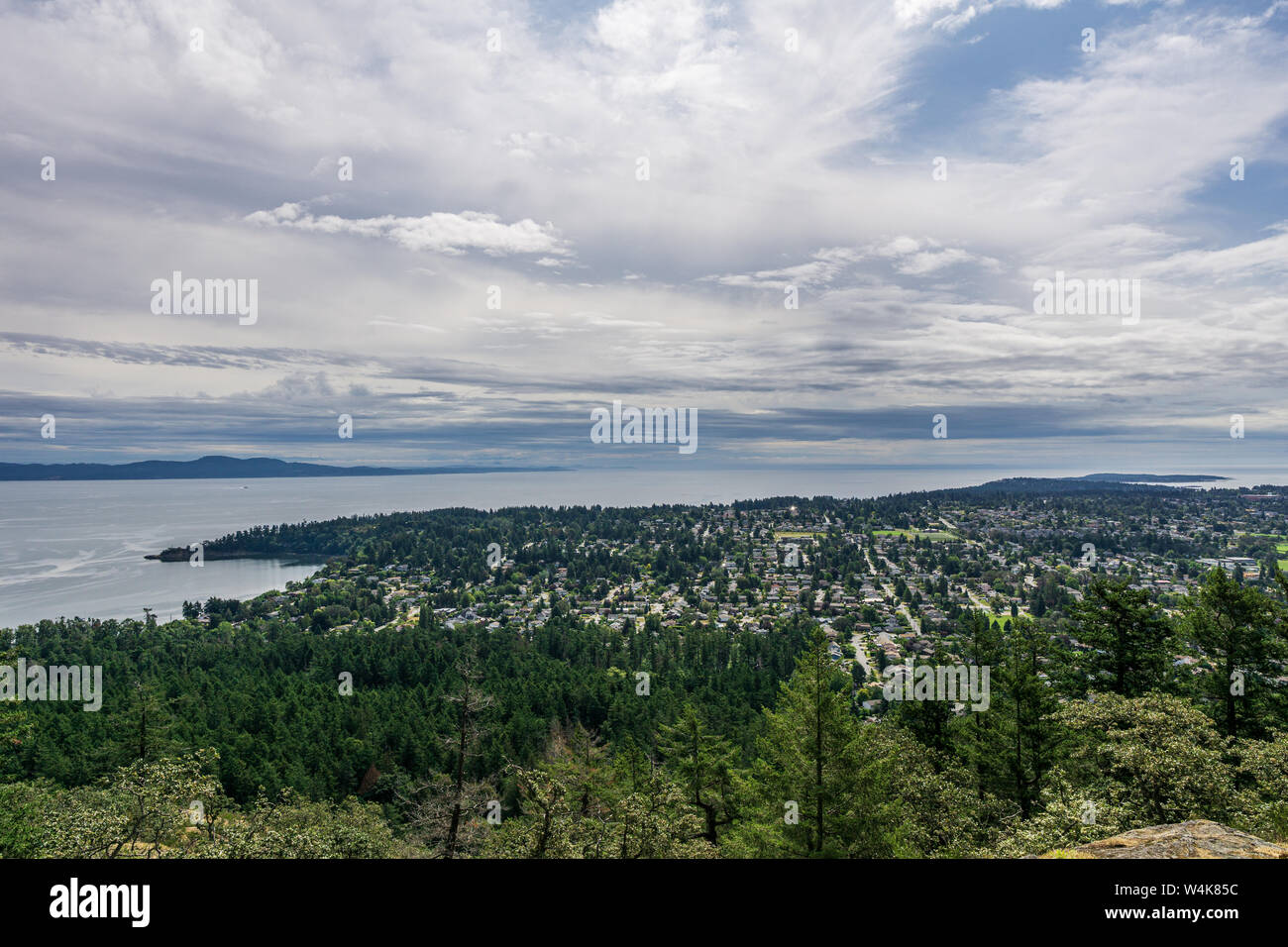 Aerial panoramic view of the city of Victoria from mount Douglas park