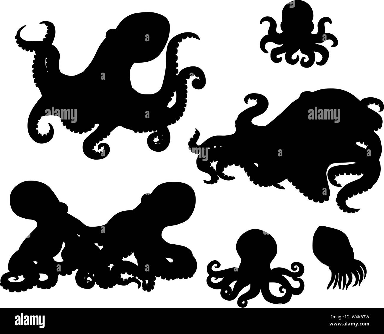 Octopus Silhouettes Ocean Animal Vectors Stock Vector Image & Art - Alamy