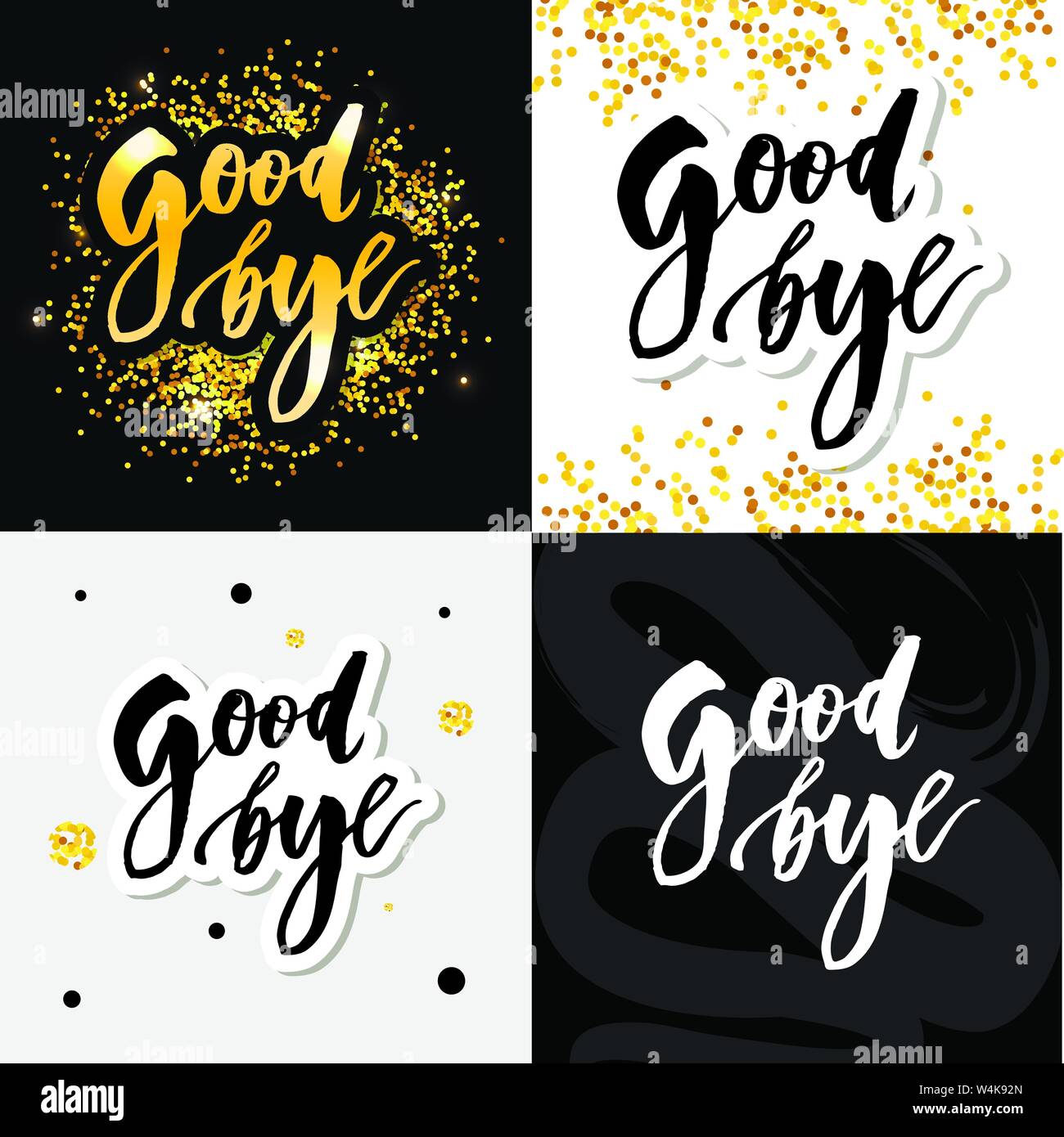 Goodbye Lettering Calligraphy Phrase Bye Vector Watercolor Illustration Stock Vector