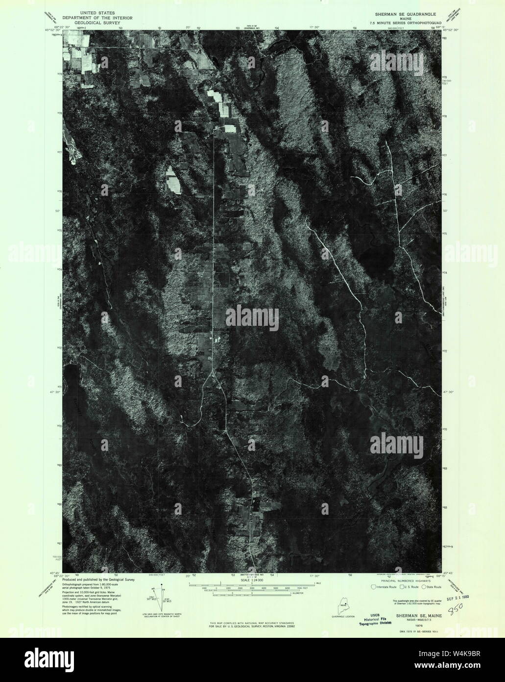 Maine USGS Historical Map Sherman SE 807153 1975 24000 Restoration
