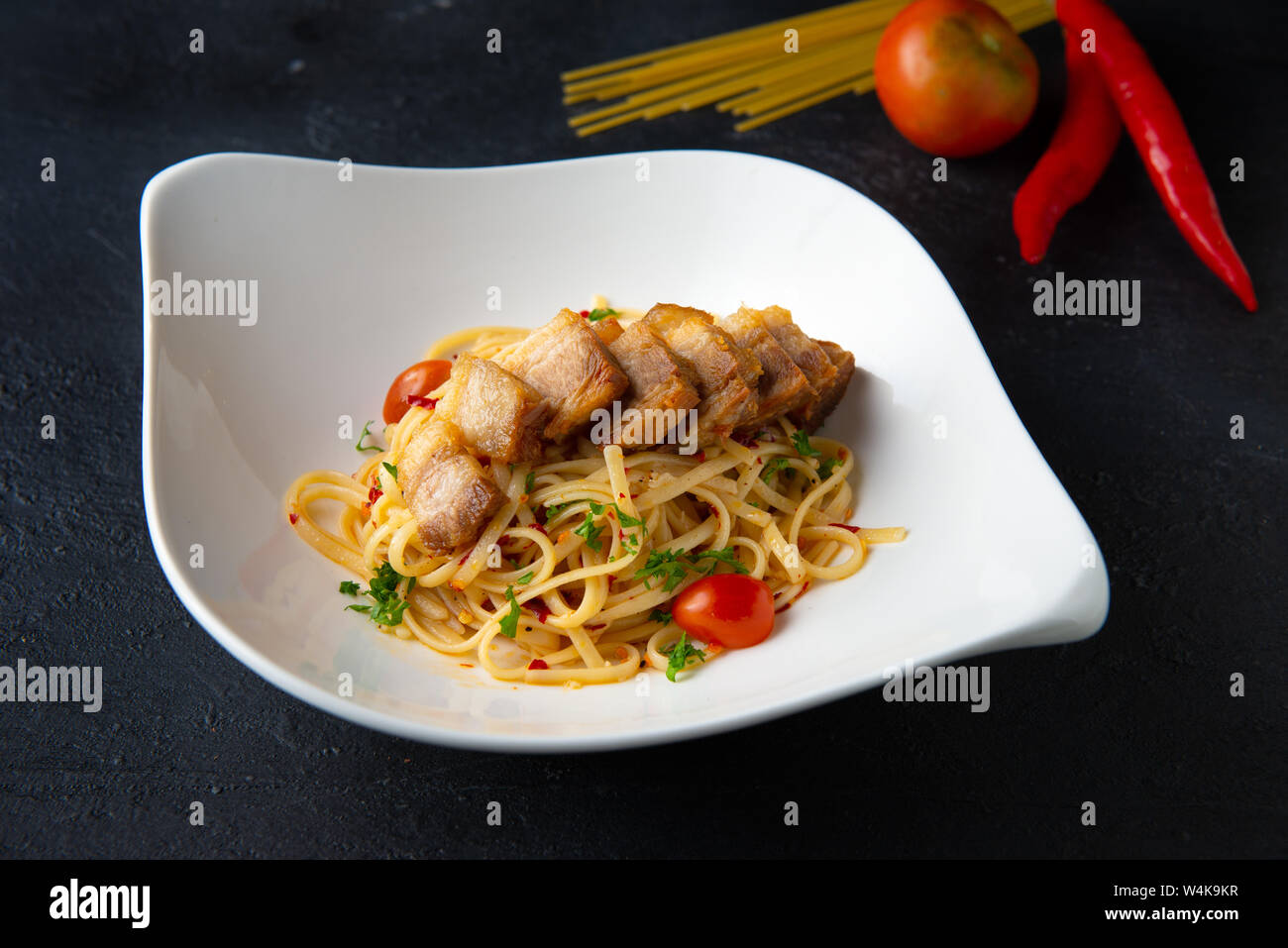crispy Pork belly spaghetti Stock Photo Alamy