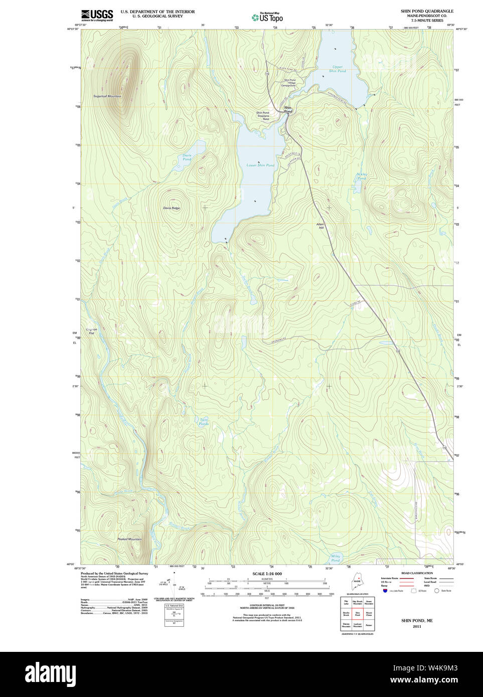 Maine USGS Historical Map Shin Pond 20110909 TM Restoration Stock Photo ...