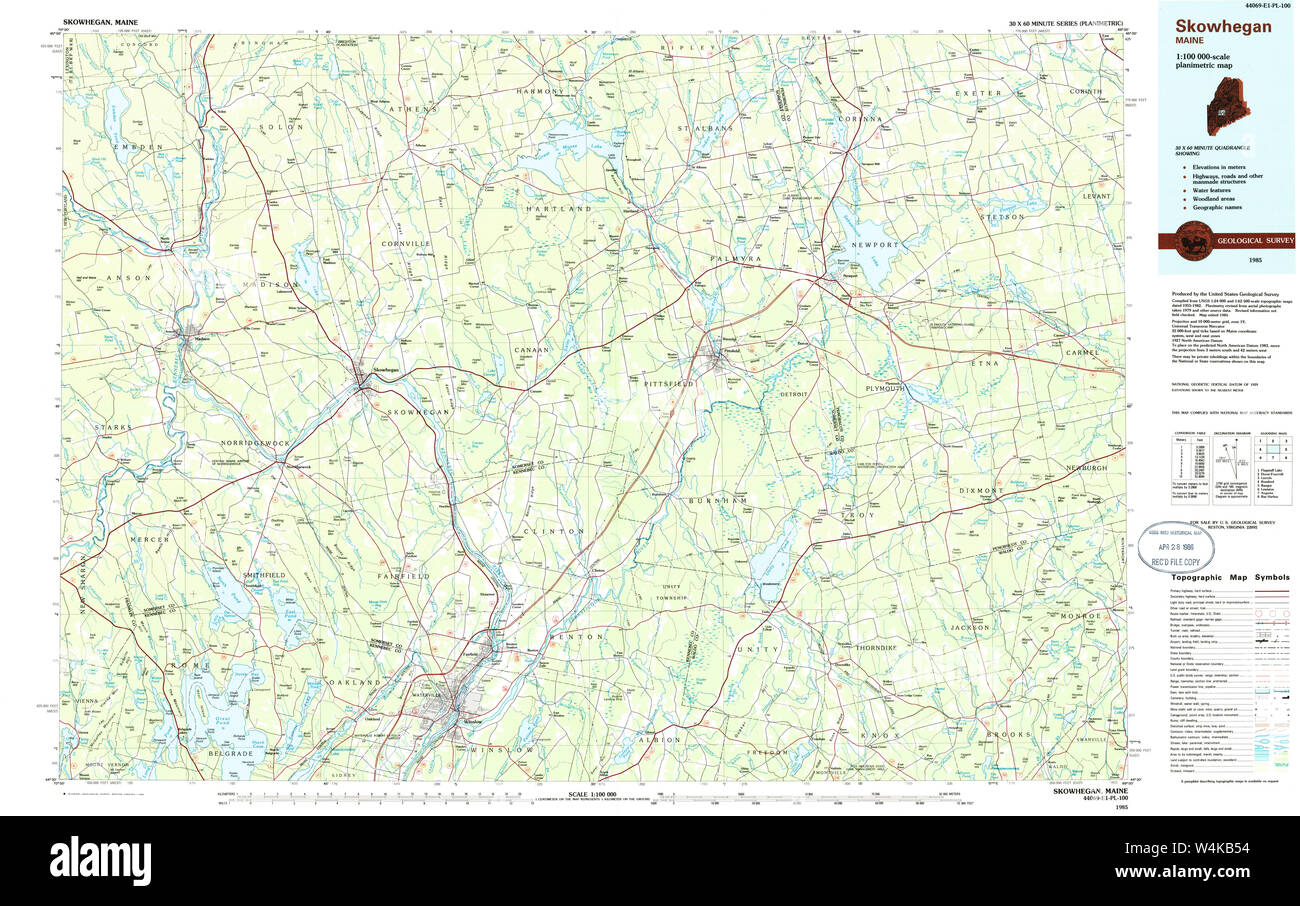 Maine USGS Historical Map Skowhegan 460879 1985 100000 Restoration Stock Photo Alamy
