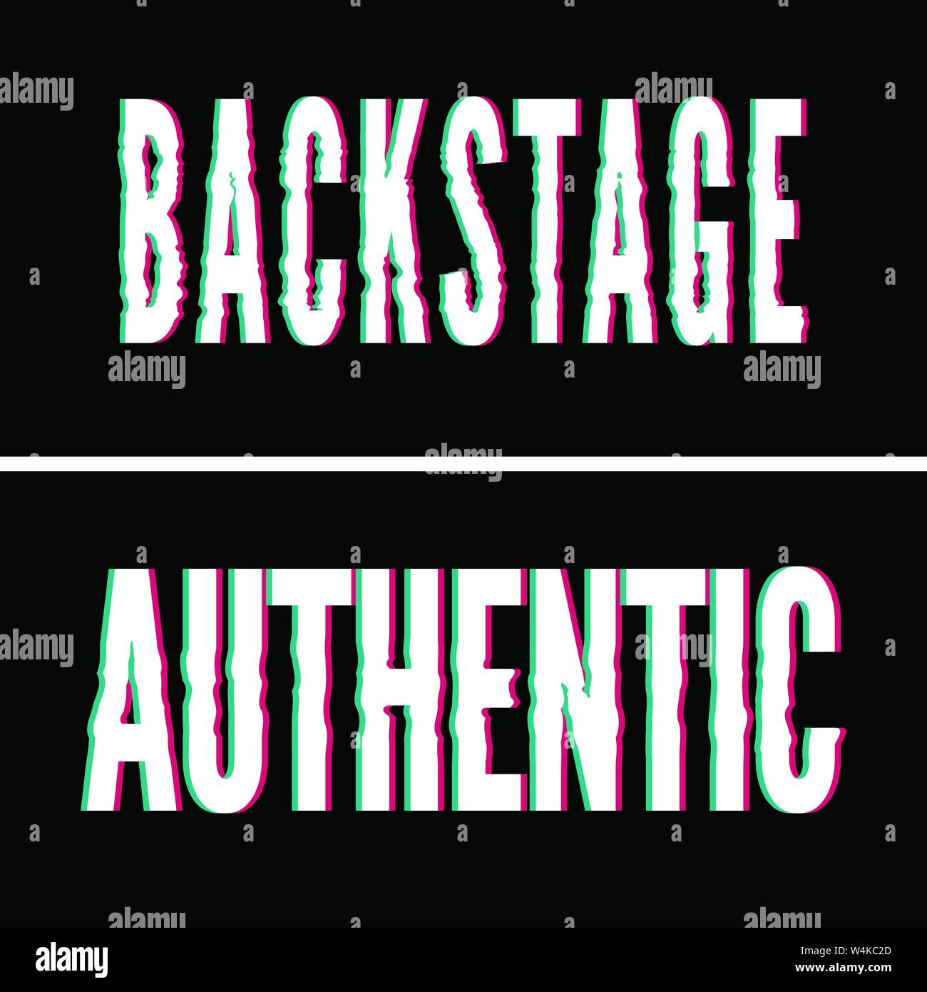 Backstage Authentic slogan, Holographic and glitch typography, tee shirt graphic Stock Vector