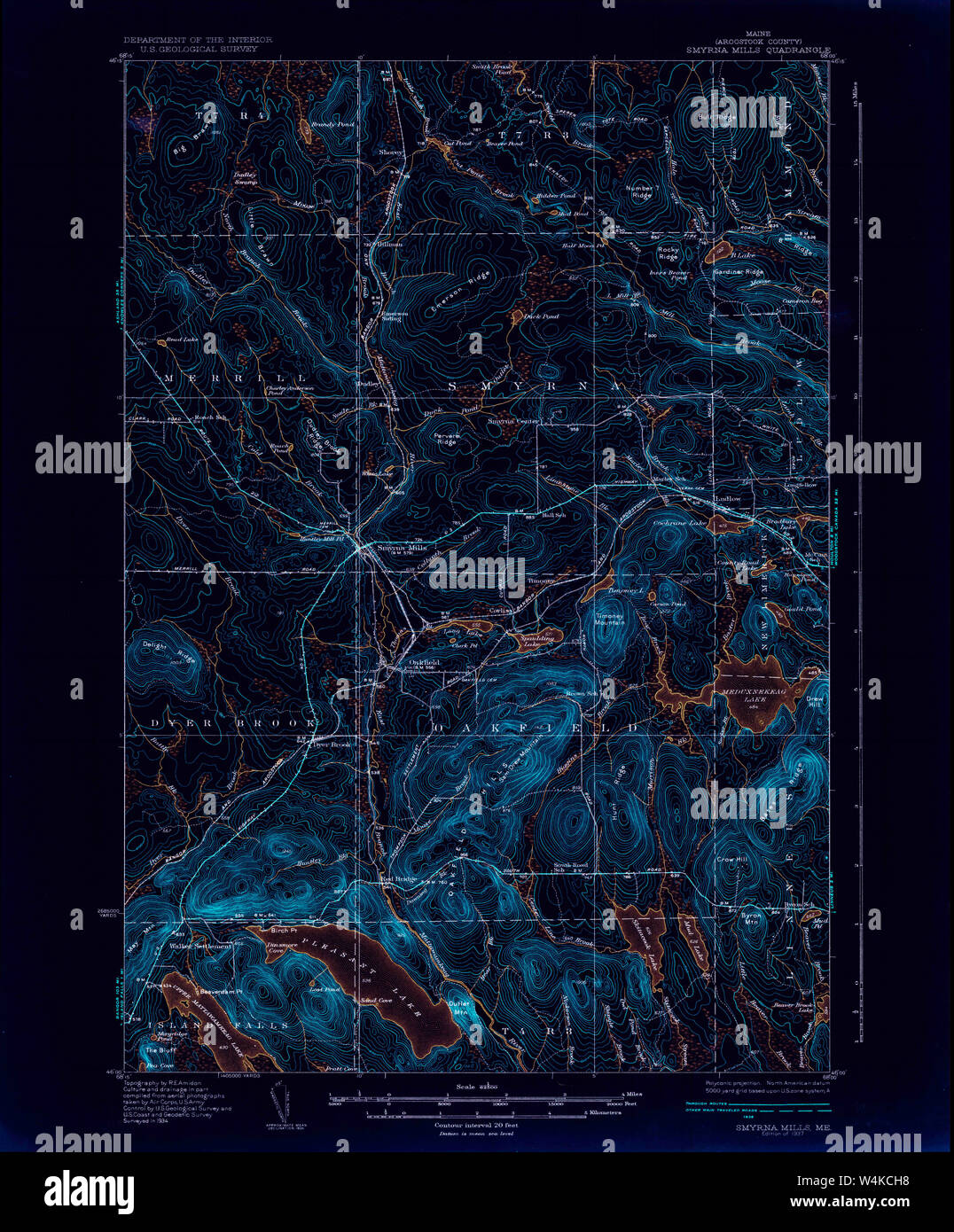 Maine USGS Historical Map Smyrna Mills 460889 1937 62500 Inversion