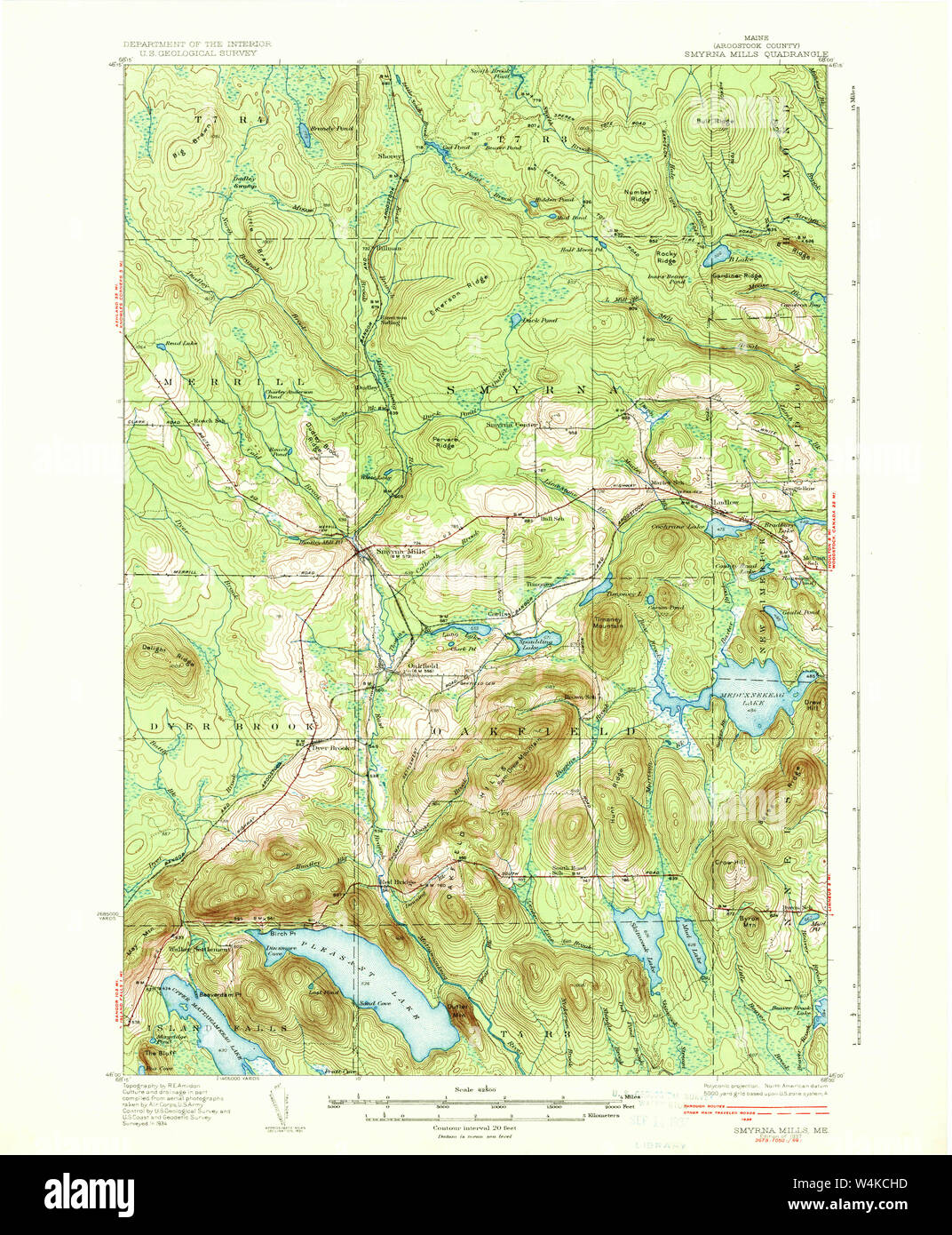 Maine USGS Historical Map Smyrna Mills 460888 1937 62500 Restoration Stock Photo