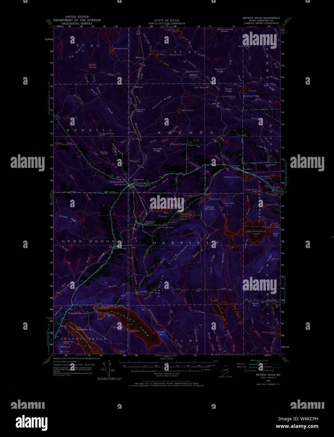 Maine USGS Historical Map Smyrna Mills 460892 1955 62500 Inversion