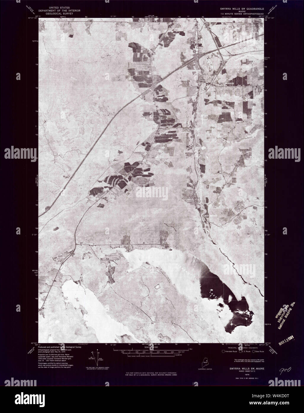 Maine USGS Historical Map Smyrna Mills SW 807175 1975 24000 Inversion Restoration Stock Photo