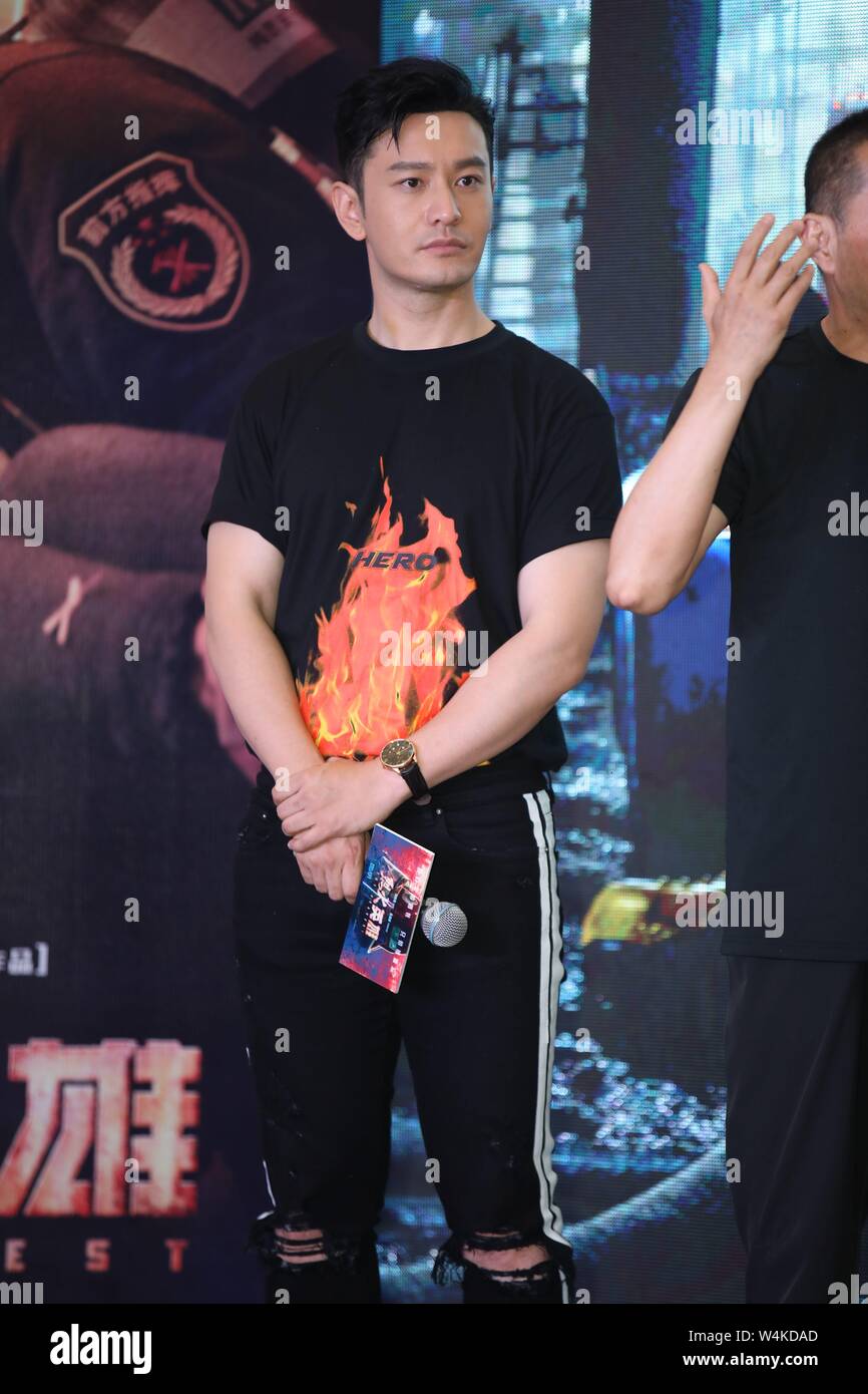 Chengdu, China. 23rd July, 2019. The director Tony Chan and main cast Xiaoming Huang and Zhuo Tan promoted their new film °The Bravest± in Chengdu, Sichuan, China on 23 July, 2019.(Photo by TPG) Credit: TopPhoto/Alamy Live News Stock Photo