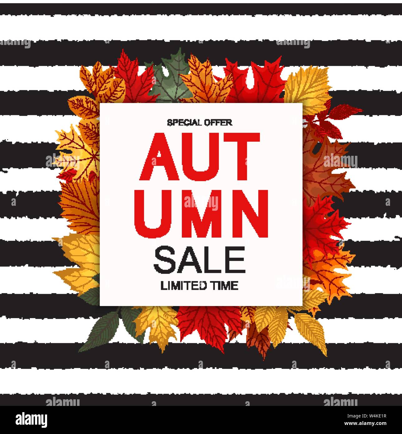 Abstract Vector Illustration Autumn Sale Background with Falling Autumn ...