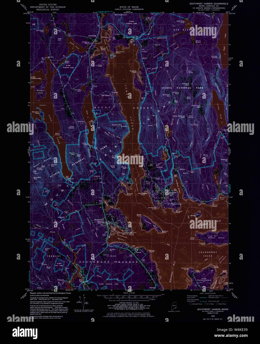 Maine USGS Historical Map Southwest Harbor 102984 1983 24000 Inversion Restoration Stock Photo