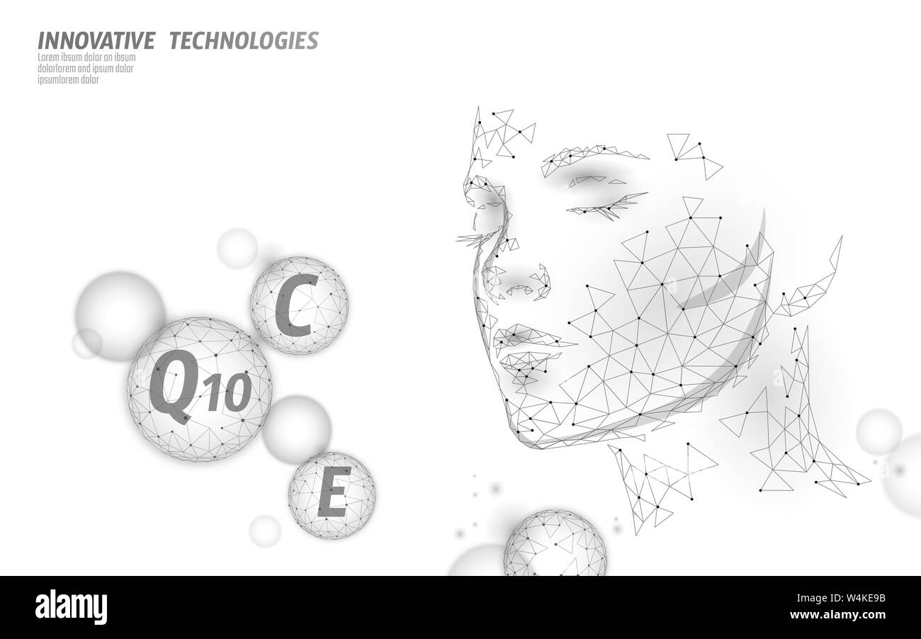 Healthy skin vitamin complex low poly sphere bubble. Health supplement