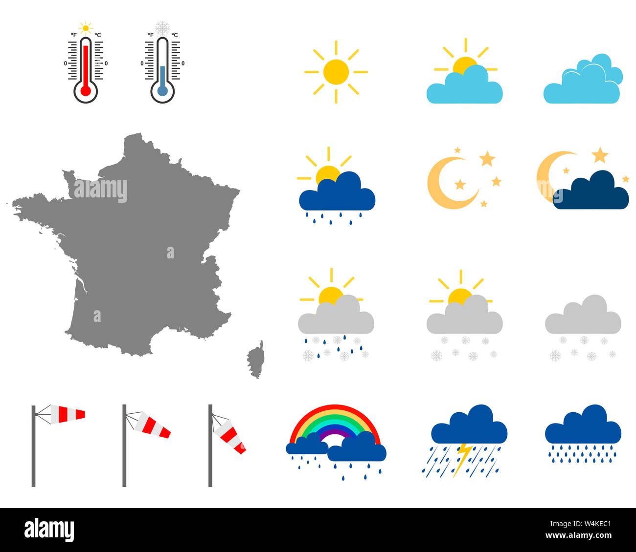 Map of France with weather symbols Stock Photo Alamy