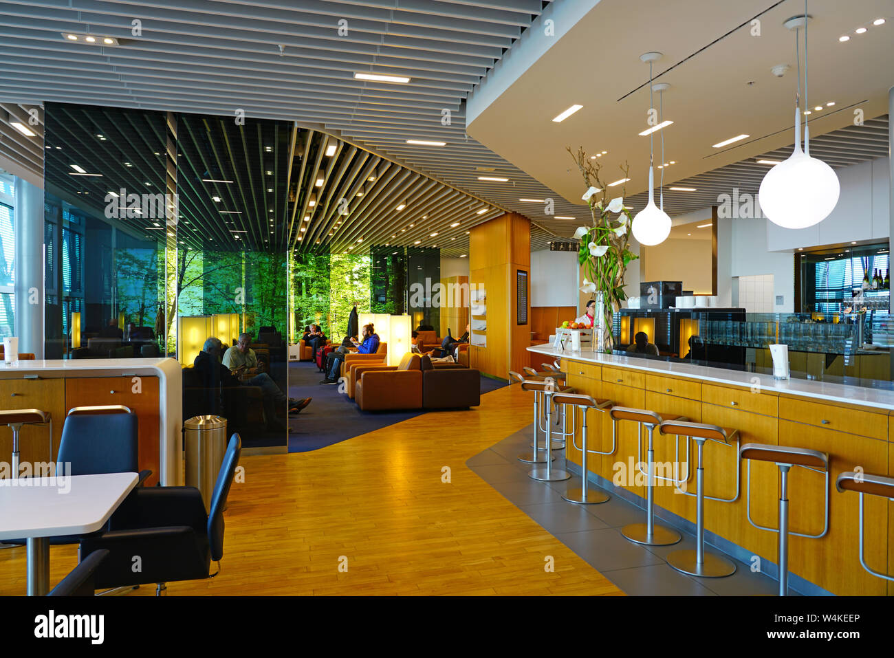 HEATHROW, ENGLAND 3 APR 2019 View of the Lufthansa Business Class Lounge in Terminal 2 at