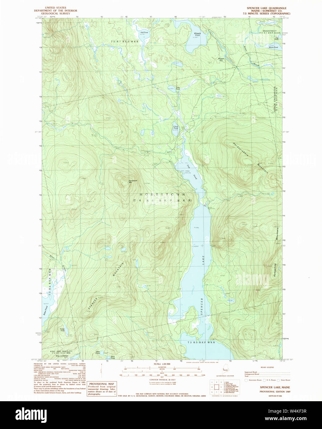 Maine USGS Historical Map Spencer Lake 102987 1989 24000 Restoration