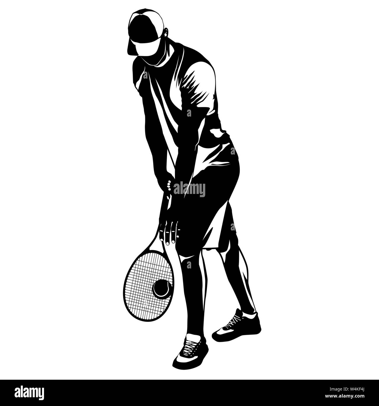 Tennis player black silhouette on white background, vector illustration ...