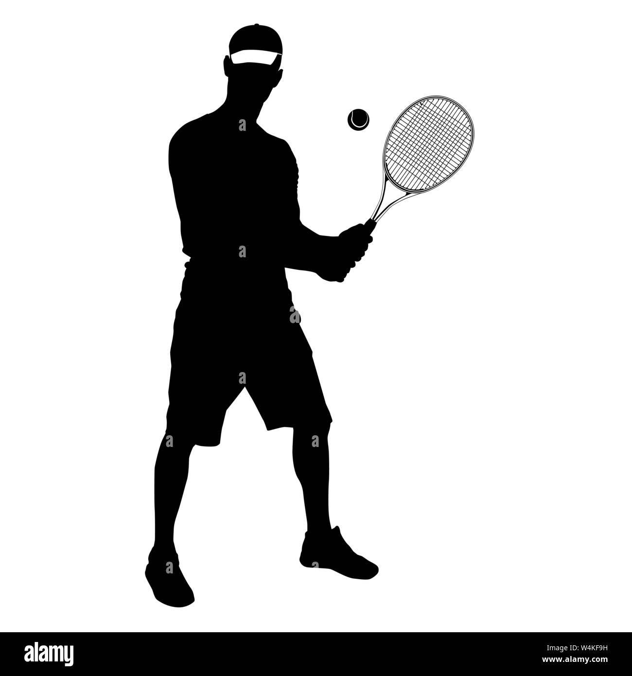 Tennis player black silhouette on white background, vector illustration ...