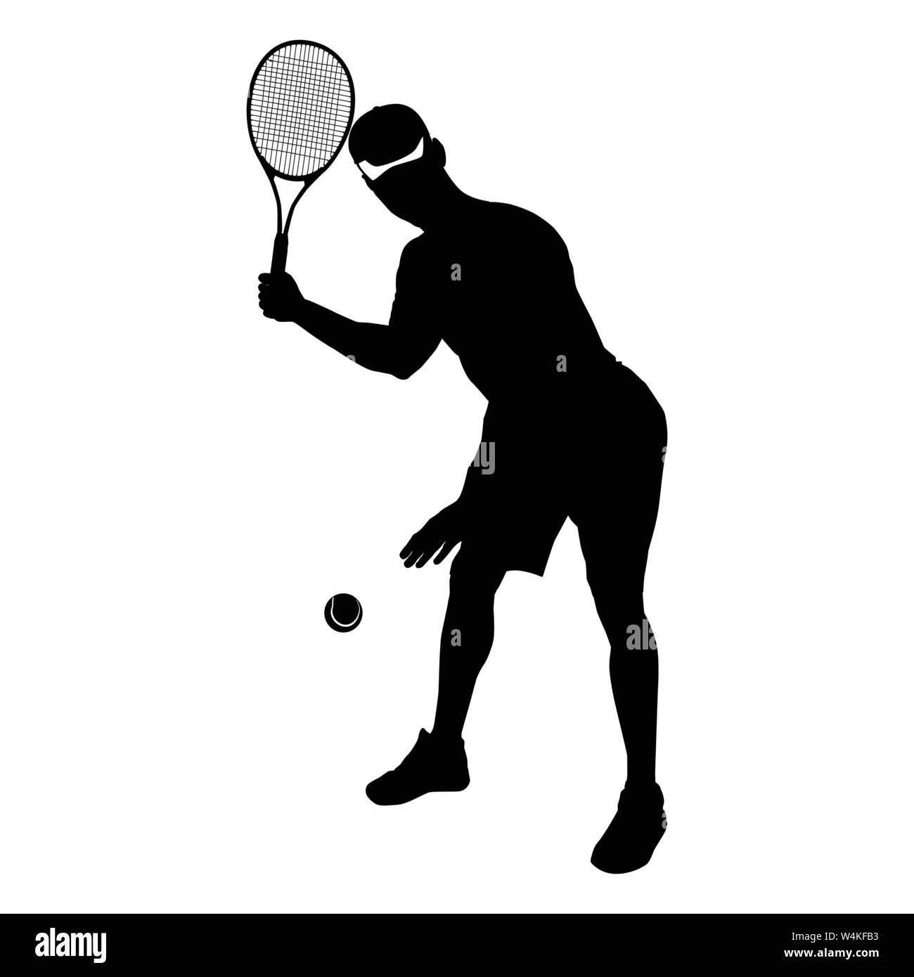 Tennis player black silhouette on white background, vector illustration ...