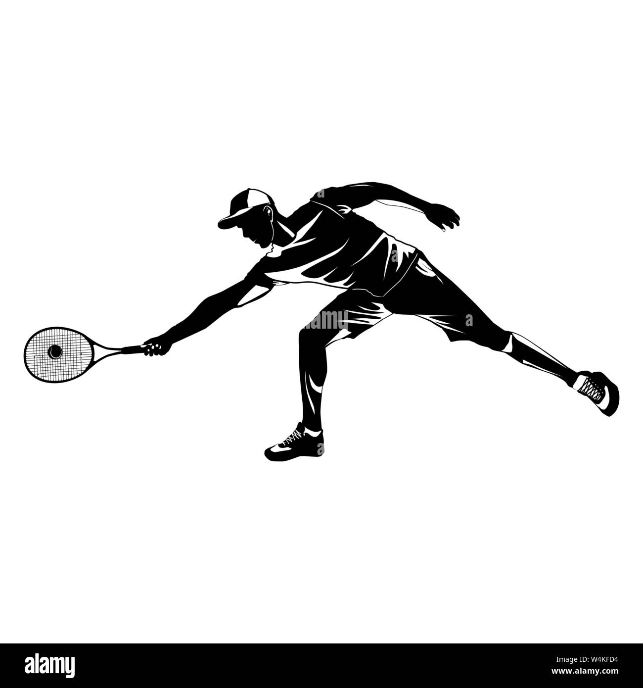 Tennis player black silhouette on white background, vector illustration ...