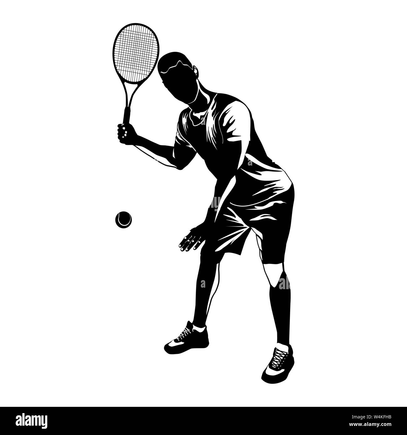 Tennis player black silhouette on white background, vector illustration ...