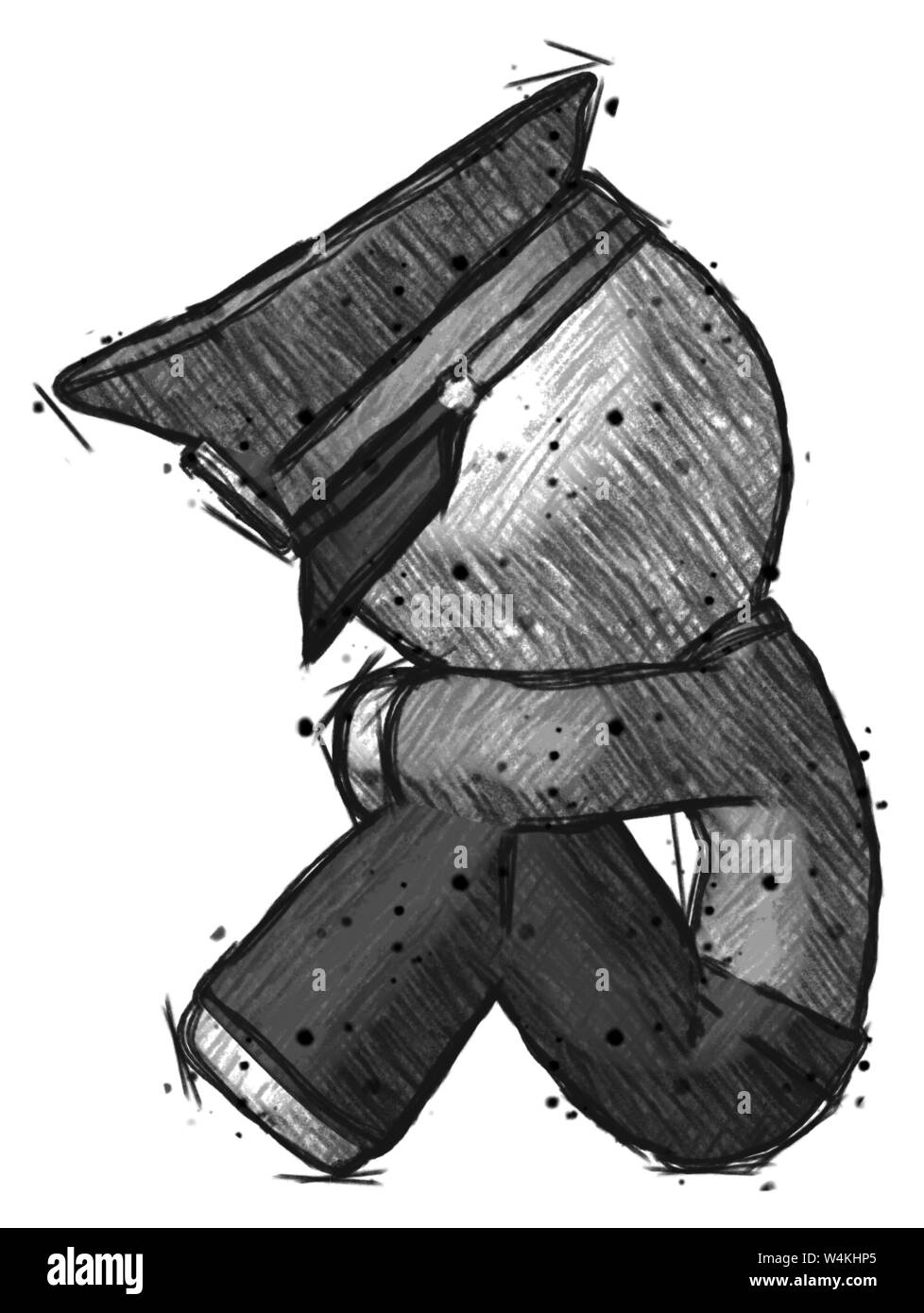 Sketch Police Man Sitting With Head Down Facing Sideways Left