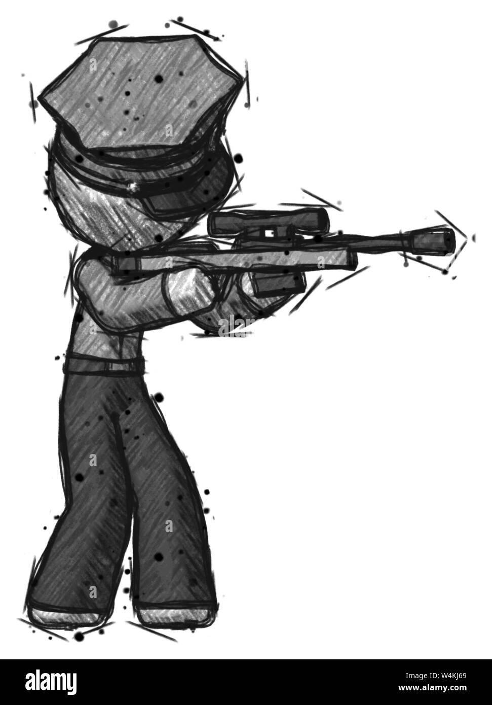 Sketch police man shooting sniper rifle. Stock Photo