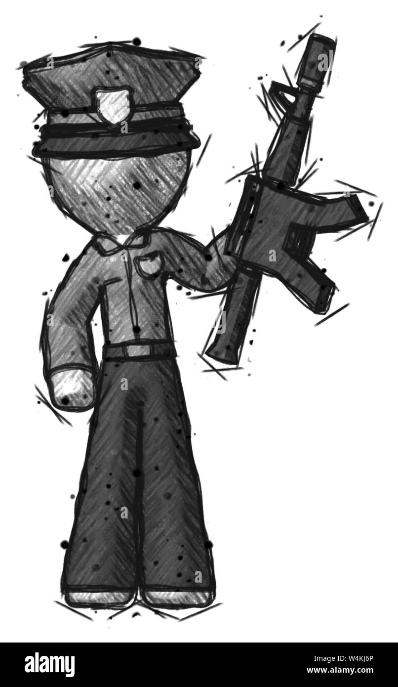 picture Man Holding Gun Drawing https www alamy com sketch police man holding automatic gun image261045534 html