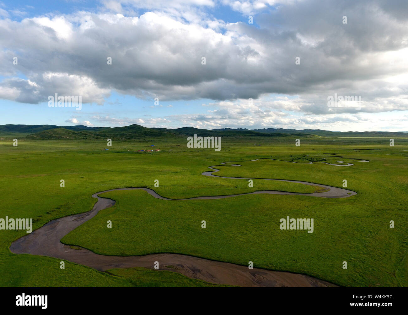 Xilingol. 23rd July, 2019. Aerial photo taken on July 23, 2019 shows the pasture scenery in West Ujimqin Banner, north China's Inner Mongolia Autonomous Region. Credit: Liu Lei/Xinhua/Alamy Live News Stock Photo