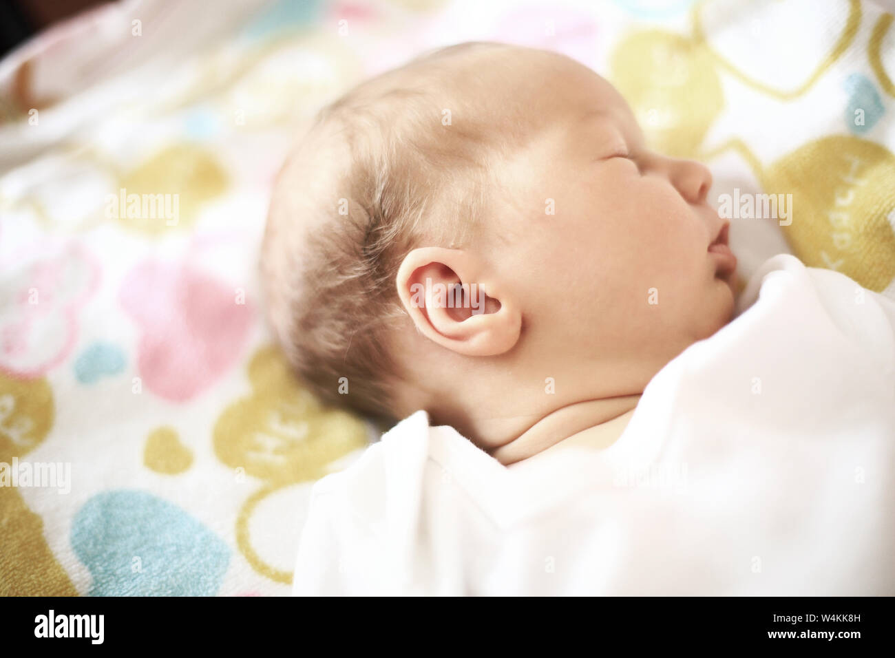 portrait - cute newborn baby sleeping peacefully in a cot Stock Photo ...