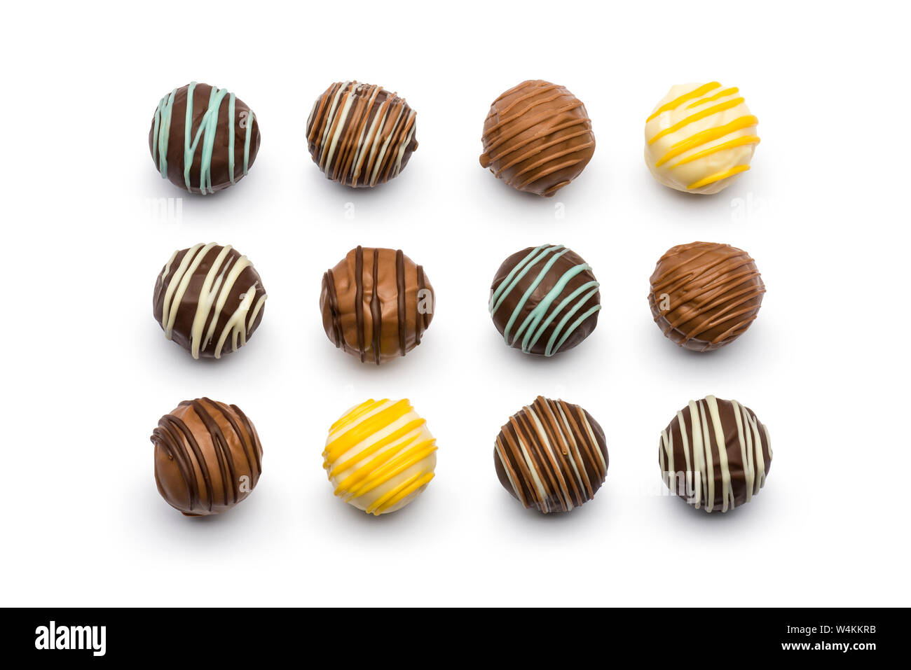 assorted chocolates confectionery on white background Stock Photo