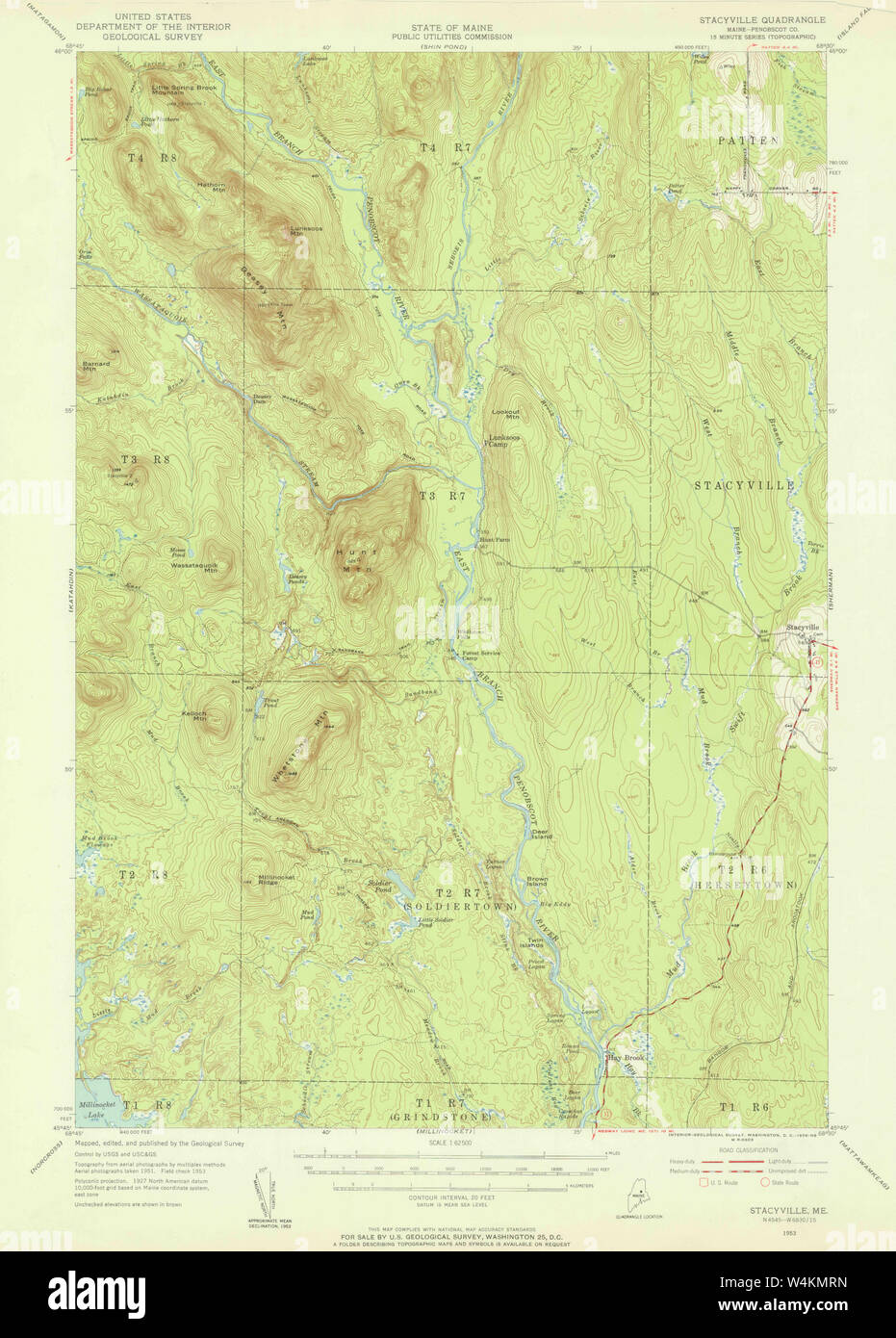 Maine USGS Historical Map Stacyville 306797 1953 62500 Restoration