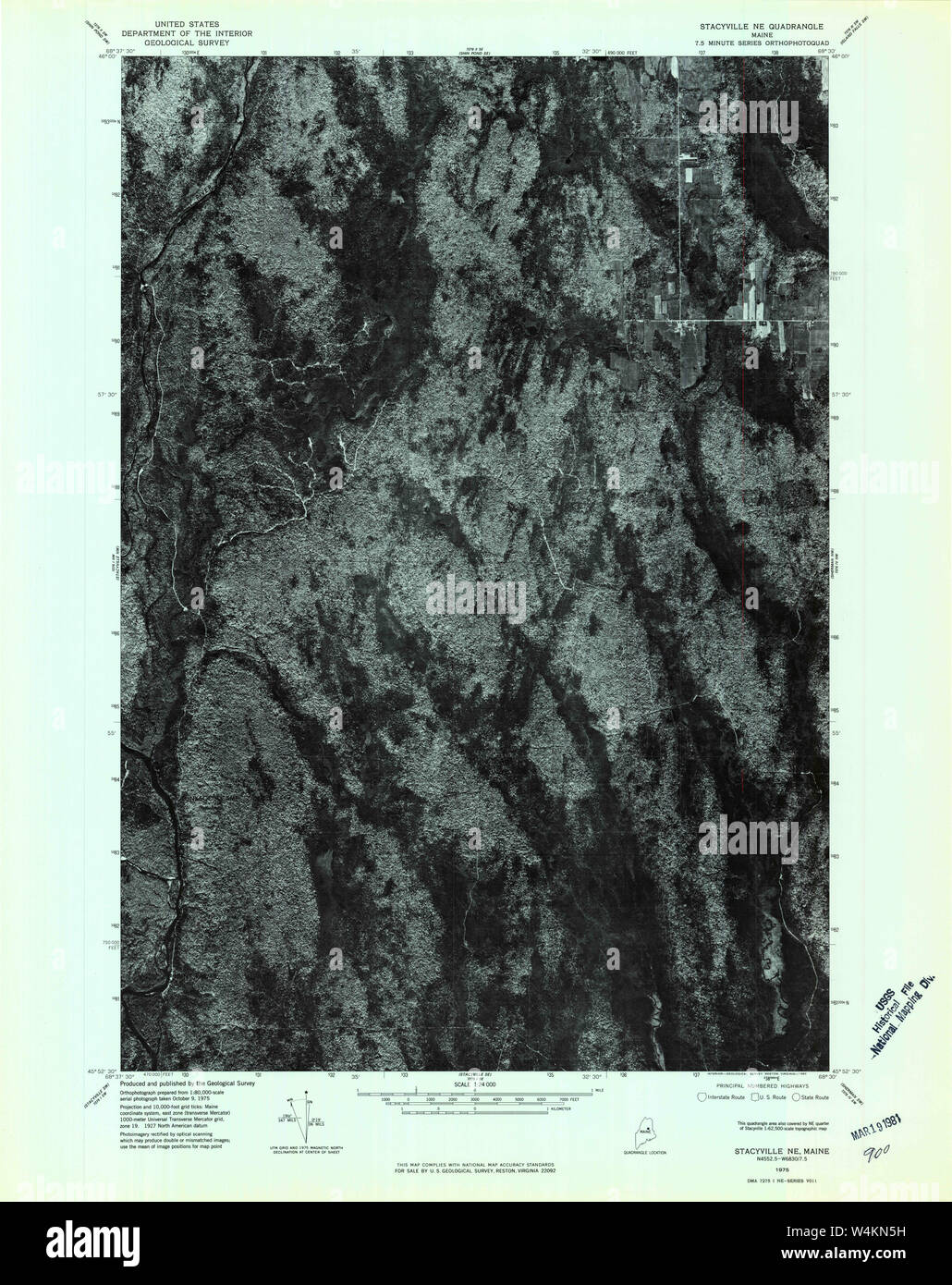 Maine USGS Historical Map Stacyville NE 807201 1975 24000 Restoration
