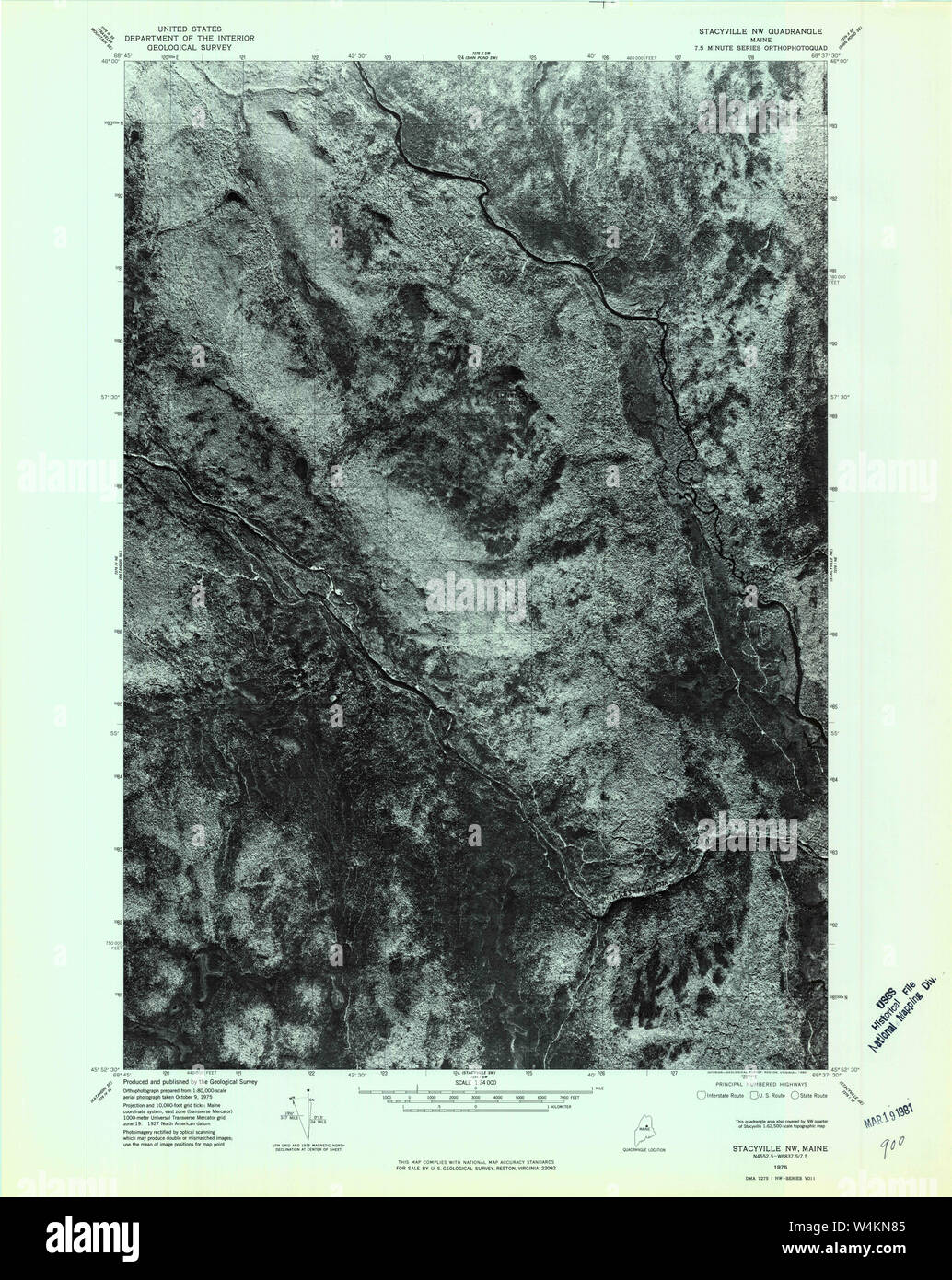 Maine USGS Historical Map Stacyville NW 807202 1975 24000 Restoration
