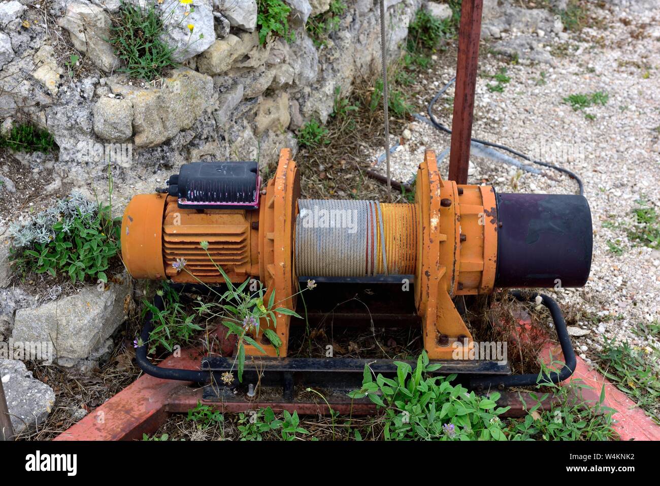 Electric cable winch ,Corfu Greece Stock Photo