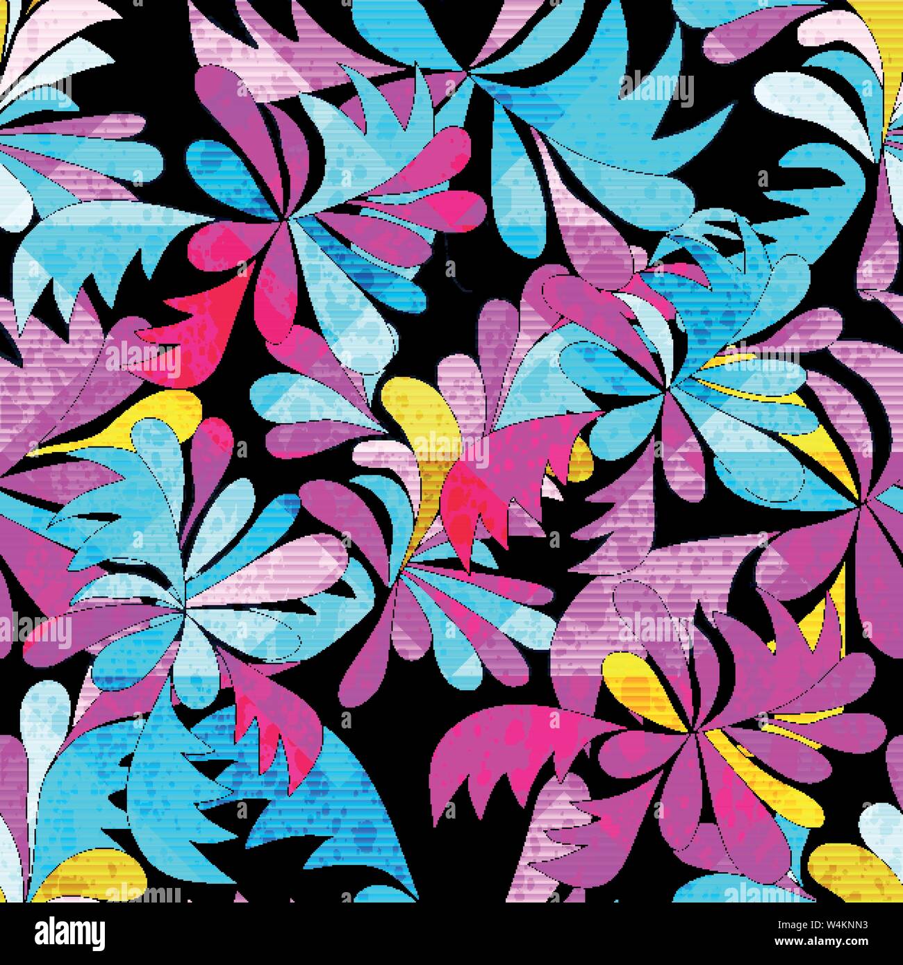 brightly colored abstract flowers on a black background seamless pattern vector illustration Stock Vector