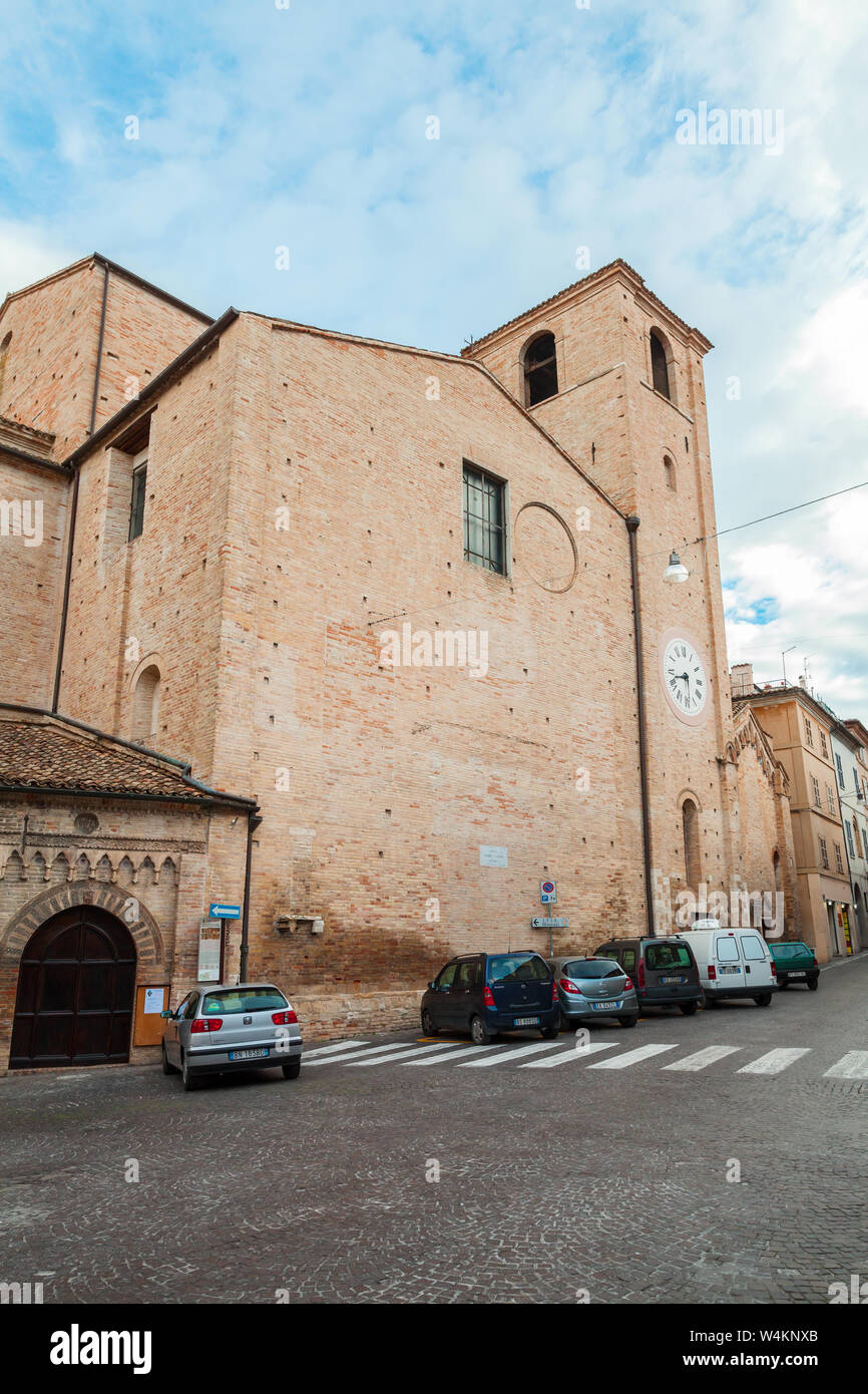 Fermo, Italy - February 12, 2016: San Agostino cathedral. Street view of Fermo town Stock Photo