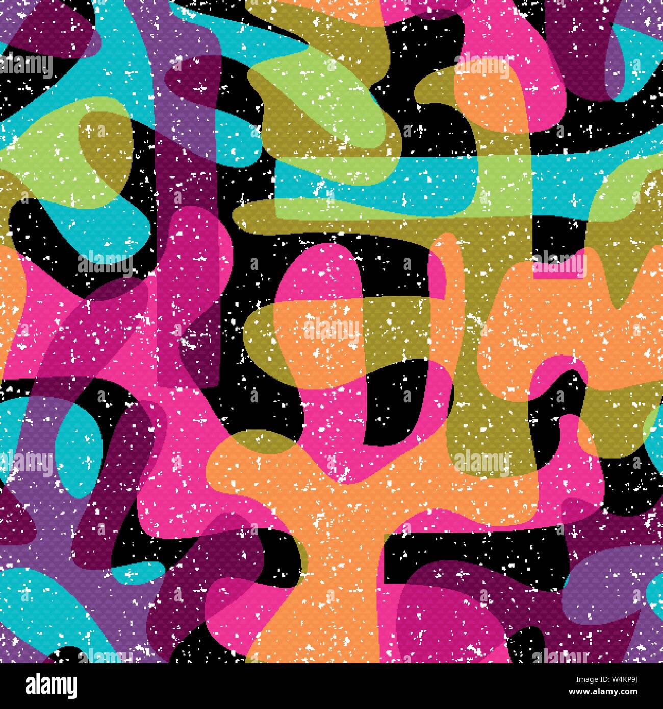 objects abstract graffiti on a black background seamless pattern Stock Vector