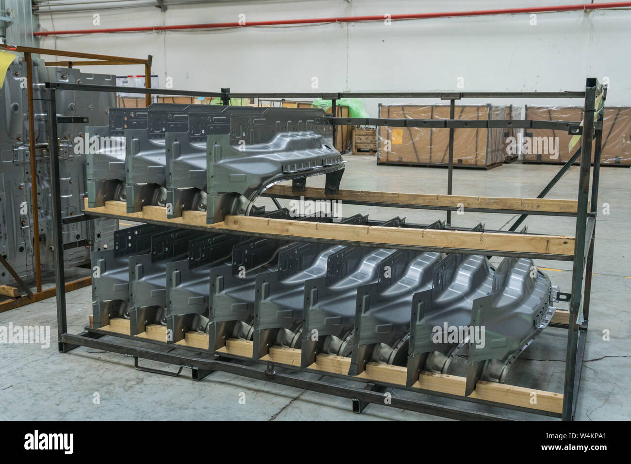 Bumpers on cars at the car factory. Plant for the production of spare