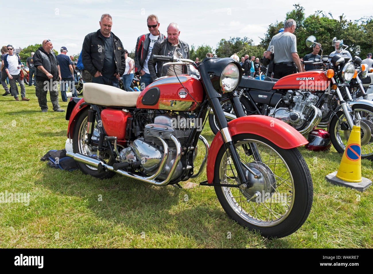 1950s Ariel Square Four motorcycle at a classic motorbike show in cornwall, england, uk. Stock Photo