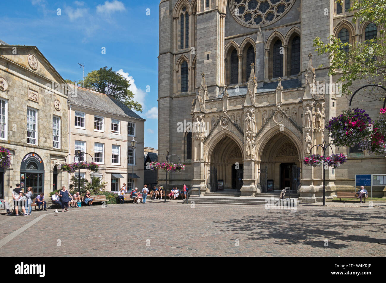 high cross cobbled plaza piazza, truro, cathedral, cornwall, england, britain uk, Stock Photo