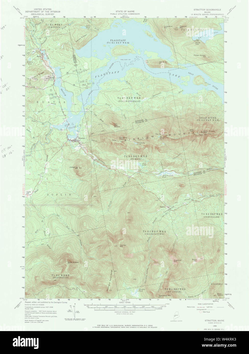 Maine USGS Historical Map Stratton 306803 1956 62500 Restoration Stock