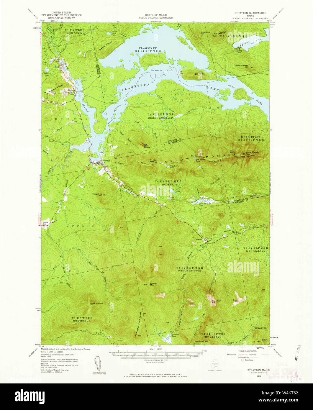 Maine USGS Historical Map Stratton 460938 1956 62500 Restoration Stock
